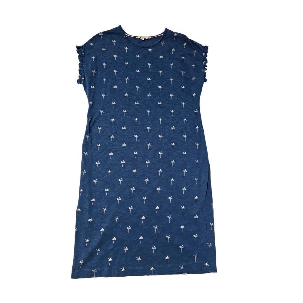 Boden jersey washed blue Midi Dress. Ruffle sleeve.‎ SZ10L. Palm Trees. Swimsuit